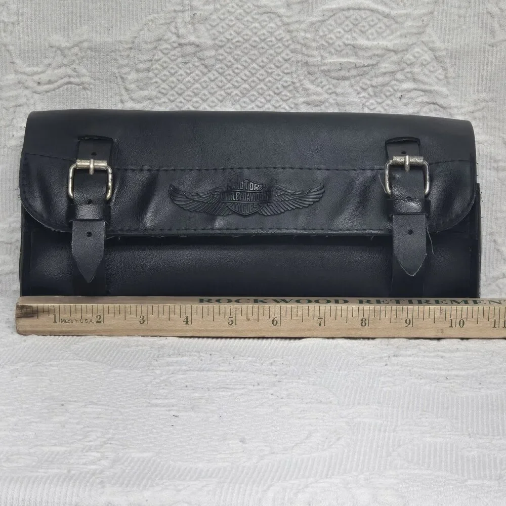 Vintage Harley Davidson Cycle Black Leather Motorcycle Travel Bag Case Biker